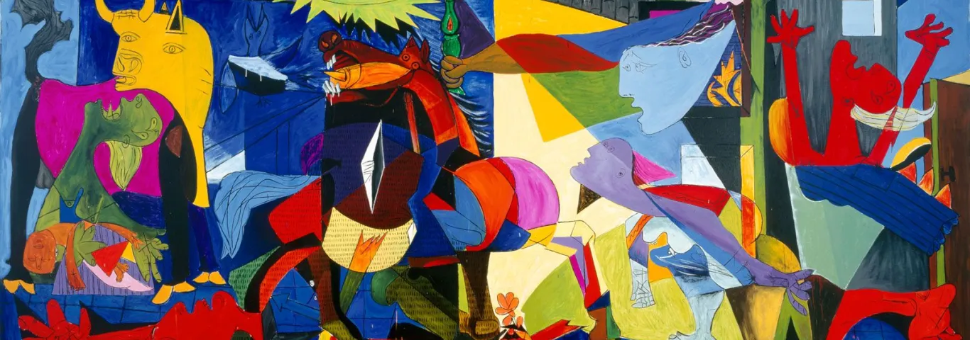 A colorized version of the painting Guernica done by Sophie Matisse